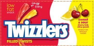 twizzlers cherry twists filled filling flavored naturally sour artificially citrus tangy kick punch snack fat low sweet trademark trademarkia alerts