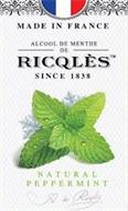 MADE IN FRANCE ALCOOL DE MENTHE DE RICQLÈS SINCE 1838 NATURAL PEPPERMINT H. DE RICQLÈS