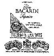 AMBER LABEL RON BACARDI SUPERIOR DISTILLED & PREPARED BY BACARDI CORP. SAN JUAN, P.R. MEDALS AWARDED TO BACARDI