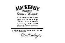 MACKENZIE BLENDED SCOTCH WHISKY THIS IS THE REAL MACKENZIE FAMOUS SINCE 1826 FOR ITS UNIQUE CHARACTER, THE RESULT OF SKILLFULL BLENDING OF FINE HIGHLAND WHISKIES WHICH HAVE BEEN FULLY MATURED TO PERFECTION, ALL THE BOTTLED WHISKIES OF THE FIRM BEAR THIS FACSIMILE SIGNATURE OF THE FOUNDER, PETER MACKENZIE
