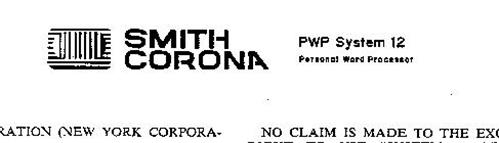 SMITH CORONA PWP SYSTEM 12 PERSONAL WORD PROCESSOR