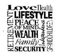 LOVE HEALTH LIFESTYLE RETIREMENT GRANDCHILDREN PEACE OF MIND WEALTH FAMILY SECURITY INDEPENDENCE