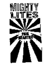 MIGHTY LITES QUICK START FOR: BARBECUES FIREPLACES CAMPFIRES WOODSTOVES WATERPROOF FIRE STARTER CLEAN BURNING GREAT FOR: BACK PACKERS CAMP FIRES COOKING BOIL WATER RECYCLED PRODUCT ENVIRONMENTALLY FRIENDLY MADE IN U.S.A. PATENT PENDING