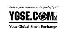 "TRADE ANYTIME, ANYWHERE, AT THE SPEED OF LIGHT." YGSE.COM INC. YOUR GLOBAL STOCK EXCHANGE