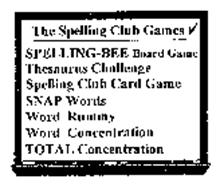 THE SPELLING CLUB GAMES SPELLING-BEE BOARD GAME THESAURUS CHALLENGE SPELLING CLUB CARD GAME SNAP WORDS WORD RUMMY WORD CONCENTRATION TOTAL CONCENTRATION