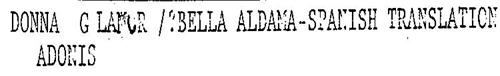 DONNA G LAMOR /?BELLA ALDAMA-SPANISH TRANSLATION ADONIS