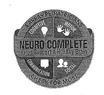 NEURO COMPLETE HELPS SUPPORT A HEALTHY BRAIN 4 AREAS PEDIATRICIANS CHECK FOR MOST COGNITIVE MOTOR COMMUNICATION SOCIAL