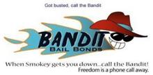 BANDIT BAIL BONDS GOT BUSTED CALL THE BANDIT. WHEN SMOKEY GETS YOU DOWN...CALL THE BANDIT. FREEDOM IS A PHONE CALL AWAY.