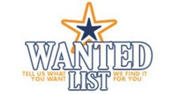 WANTED LIST TELL US WHAT YOU WANT WE FIND IT FOR YOU