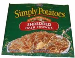 FRESH FROM CRYSTAL FARMS TO YOUR TABLE, SIMPLY POTATOES, FRESH POTATOES. NEVER FROZEN. SHREDDED HASH BROWNS