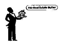 THE REAL ESTATE BUTLER WORDING LIES IN AN OVAL BORDER WITHIN A 3 TONE GREY BACKGROUND COLOR WITH BORDER COLOR OF DARK GREY AND A RED BURGANDY LINE GOING AROUND ON THE OUTSIDE OF THE BORDER .- ALSO THE WORDS THE BUTLER DID IT !! APPEAR BY THE BUTLERS IMAGE.