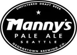MANNY'S PALE ALE SEATTLE UNFILTERED DRAFT BEER GEORGETOWN BREWING CO.