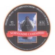 NORMANDIE CAMEMBERT DOUBLE CREAM · SOFT RIPENED CHEESE · PRODUCT OF FRANCE 60% M.G. FIDM/FAT NET WEIGHT. 2LB 2OZ TO BE WEIGHED AT TIME OF SALE KEEP REFRIGERATED INGREDIENTS: PASTEURIZED COW'S MILK, SALT, CHEESE, CULTURES, RENNET: IMPORTED BY: WORLD'S BEST CHEESES ARMONK NY 10504