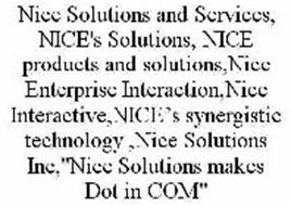NICE SOLUTIONS AND SERVICES, NICE'S SOLUTIONS, NICE PRODUCTS AND SOLUTIONS,NICE ENTERPRISE INTERACTION,NICE INTERACTIVE,NICE'S SYNERGISTIC TECHNOLOGY ,NICE SOLUTIONS INC,