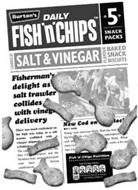 BURTON'S DAILY FISH 'N' CHIPS SNACK PACKS LAS WINGS OF SALT & VINEGAR FLAVOUR BAKED SNACK BISCUITS FISHERMAN'S DELIGHT AS SALT TRAWLER COLLIDES WITH VINEGAR DELIVERY FISH 'N' CHIPS NUTRITION