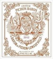 CHATEAU PICHON BARON AU BARON DE PICHON-LONGUEVILLE 2012 CRU CLASSÉ EN 1855 PAUILLAC