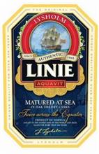LYSHOLM LINIE AQUAVIT MATURED AT SEA TWICE ACROSS THE EQUATOR THE ORIGINAL UNIQUE QUALITY FOR OVER 200 YEARS LYSHOLM PRODUCT OF NORWAY SAILED TO THE OTHER SIDE OF HTE WORLD AND BACK AGAIN FOR MORE THAN 200 YEARS