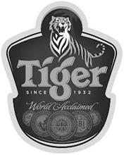 TIGER SINCE 1932 WORLD ACCLAIMED BREWING SINCE 1932, LONDON GENEVA, BILA 1998-99 AWARD WINNING, THE BRITISH BOTTLES INSTITUTE AND LAGERING