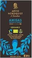 ARVID NORDQUIST OF SWEDEN AMIGAS GROWN BY WOMEN ORGANIC ROAST 12345 FAIRTRADE CO2 COMPENSATED PEOPLE PLANET COFFEE 100% SUSTAINABLE CERTIFIED 100 % CO2 COMPENSATED 100 % ARABICA BEANS GROUND COFFEE