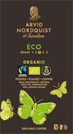 ARVID NORDQUIST OF SWEDEN ECO ROAST 1 2 3 4 5 ORGANIC FAIRTRADE CO2 COMPENSATED PEOPLE PLANET COFFEE 100% SUSTAINABLE CERTIFIED 100% CO2 COMPENSATED 100% ARABICA BEANS GROUND COFFEE