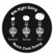 BITE RIGHT SIZING 1 BITE 2 BITES 3 BITES FASTEST FASTER FAST QUICK COOK TIMING