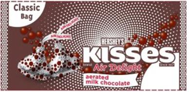 CLASSIC BAG HERSHEY'S KISSES BRAND SINCE 1907 AIR DELIGHT AERATED MILK CHOCOLATE