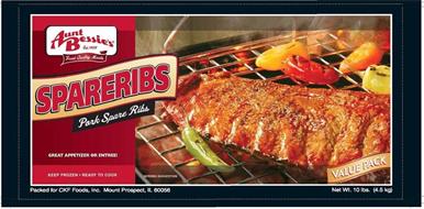 AUNT BESSIE'S EST. 1958 FINEST QUALITY MEATS SPARERIBS PORK SPARE RIBS GREAT APPETIZER OR ENTREE!