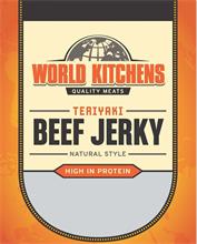 WORLD KITCHENS QUALITY MEATS TERIYAKI BEEF JERKY NATURAL STYLE HIGH IN PROTEIN