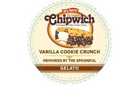 IT'S HERE! THE ORIGINAL CHIPWICH CHOCOLATE CHIP COOKIE GELATO VANILLA COOKIE CRUNCH MEMORIES BY THE SPOONFUL GELATO