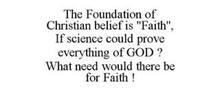 THE FOUNDATION OF CHRISTIAN BELIEF IS "FAITH", IF SCIENCE COULD PROVE EVERYTHING OF GOD ? WHAT NEED WOULD THERE BE FOR FAITH !