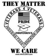 THEY MATTER VETERANS 4 VETERANS ·HOUSING·FOOD· ·EDUCATION·JOBS· PRIDE INDEPENDENCE WE CARE WWW.V4VCORP.COM