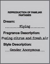 REPRODUCTION OF FAMILIAR FANTASIES DREAM: FLYING FRAGRANCE DESCRIPTION: FUSING CITRUS AND FRESH AIR STYLE DESCRIPTION: GENDER ANONYMOUS
