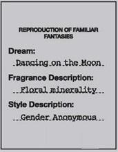 REPRODUCTION OF FAMILIAR FANTASIES DREAM: DANCING ON THE MOON FRAGRANCE DESCRIPTION: FLORAL MINERALITY STYLE DESCRIPTION: GENDER ANONYMOUS