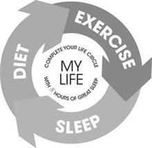 MY LIFE COMPLETE YOUR LIFE CIRCLE WITH 8 HOURS OF GREAT SLEEP DIET EXERCISE SLEEP