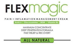 FLEXMAGIC ALL NATURAL PAIN + INFLAMMATION MANAGEMENT CREAM MAXIMUM CONCENTRATE DEEP PENETRATION FORMULA FAST RELIEF & RECOVERY ALL NATURAL