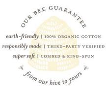 OUR BEE GUARANTEE EARTH-FRIENDLY | 100%ORGANIC COTTON RESPONSIBLY MADE | THIRD-PARTY VERIFIED SUPER SOFT | COMBED & RING-SPUN FROM OUR HIVE TO YOURS