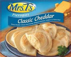 MRS. T'S PIEROGIES CLASSIC CHEDDAR SHARP CHEDDAR CHEESE AND CREAMY WHIPPED POTATOES, FOLDED IN A PASTA SHELL
