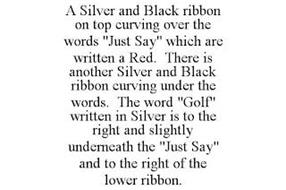 A SILVER AND BLACK RIBBON ON TOP CURVING OVER THE WORDS 