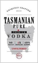 UNIQUELY CRAFTED BATCH NO TASMANIAN PURE PREMIUM VODKA 80 PROOF 4X DISTILLED 40% ALC BY VOL UNFILTERED TPV