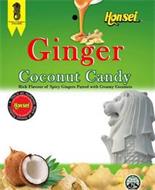 HONSEI PRODUCT OF SINGAPORE GINGER COCONUT CANDY RICH FLAVOUR OF SPICY GINGERS PAIRED WITH CREAMY COCONUTS THIS AN AUTHENTIC MARK OF HONSEI PRODUCT C'EST UNE MARQUE AUTHENTIQUE DE PRODUCT DE HONSEI HALAL SINGAPORE