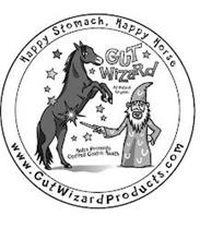 HAPPY STOMACH, HAPPY HORSE GUT WIZARD ALL NATURAL ORGANIC HELPS PROMOTE OPTIMAL GASTRIC HEALTH WWW.GUTWIZARDPRODUCTS.COM