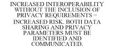 INCREASED INTEROPERABILITY WITHOUT THE INCLUSION OF PRIVACY REQUIREMENTS = INCREASED RISK. BOTH DATA SHARING AND PRIVACY PARAMETERS MUST BE IDENTIFIED AND COMMUNICATED.