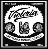 VICTORIA CERVECERIA MODELO, MEXICO MADE IN MEXICO HECHO EN MEXICO BEER CERVEZA 12 FL. OZ. REPUBLIQUE FRANCAISE 1900