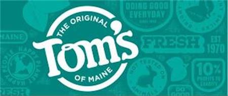 THE ORIGINAL TOM'S OF MAINE HAPPY PEOPLE HAPPY PLANET RESH DOING GOOD EVERYDAY SINCE 1970 BRIGHT SMILES FRESH EST 1970 10% PROFITS TO CHARITY DO GOOD NOT TESTED ON ANIMALS