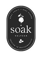 SOAK SELTZER REAL FRUIT · REAL FLAVOR CRAFTED IN MASSACHUSETTS
