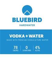 BLUEBIRD HARDWATER VODKA + WATER MADE WITH PREMIUM VODKA & PURE WATER 78 CALORIES 0 SUGAR/CARBS 4% ALC/VOL