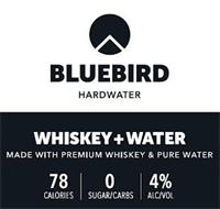 BLUEBIRD HARDWATER WHISKEY + WATER MADE WITH PREMIUM WHISKEY & PURE WATER 78 CALORIES 0 SUGAR/CARBS 4% ALC/VOL