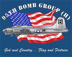 95TH BOMB GROUP (H) GOD AND COUNTRY FLAG AND FORTRESS