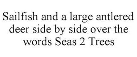 SAILFISH AND A LARGE ANTLERED DEER SIDE BY SIDE OVER THE WORDS SEAS 2 TREES