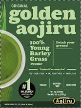ORIGINAL GOLDEN AOJIRU 100% YOUNG BARLEY GRASS POWDER DRINK YOUR GREENS! TASTES LIKE MATCHA! PESTICIDE-FREE NO ADDITIVES NO SUGAR VEGAN GLUTEN-FREE NON-GMO 46--3 G PACKETS NET WT. 4.9 OZ (138G) NIHON YAKKEN CO., LTD MADE IN JAPAN AOJIRU NIHON YAKKEN #1 IN JAPAN · BEST SELLER · YOUNG BARLEY GRASS